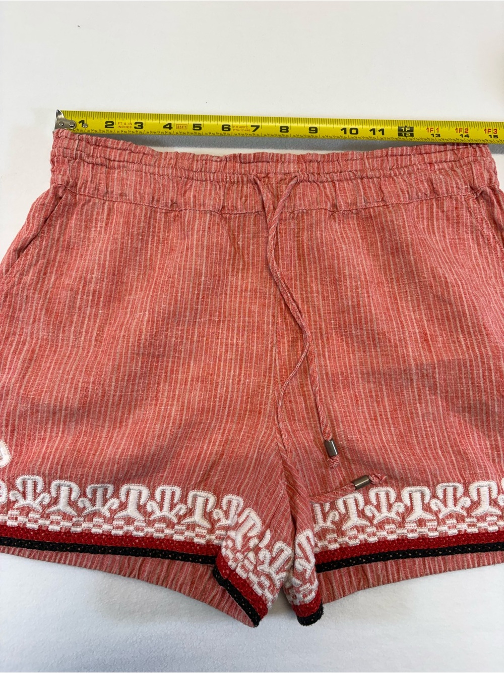 Anthropologie Sz S Beachcomber Coral Embroidered Linen Pull On
Shorts Pockets - Picture 4 of 9